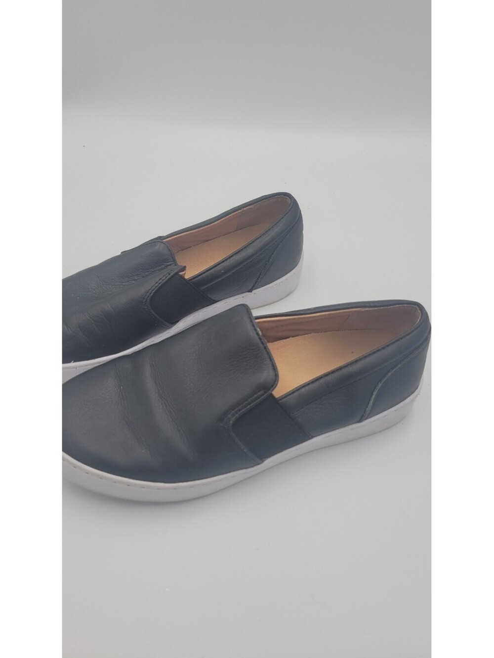 Vionic Black Leather Slip-On Shoes with White Rubber Soles, Size Not Specified - Picture 3 of 8